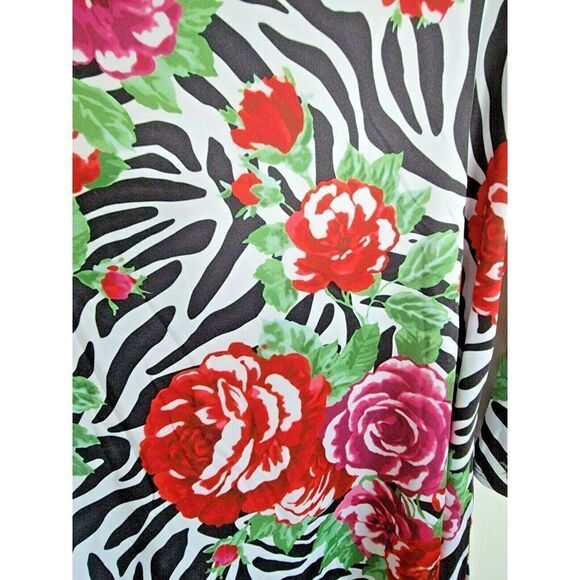 Slinky Brand PL Red & Pink Roses Shirt Bell Sleeves Size PL Non Wrinkle Striped. - Picture 5 of 6